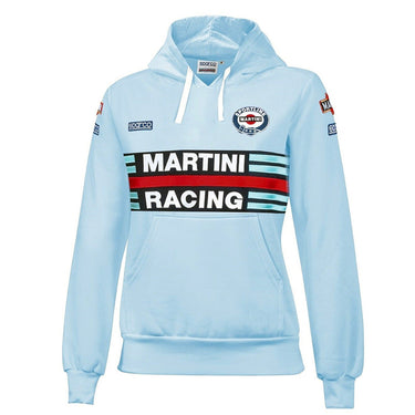 Light blue hoodie with Martini Racing logo on a white background